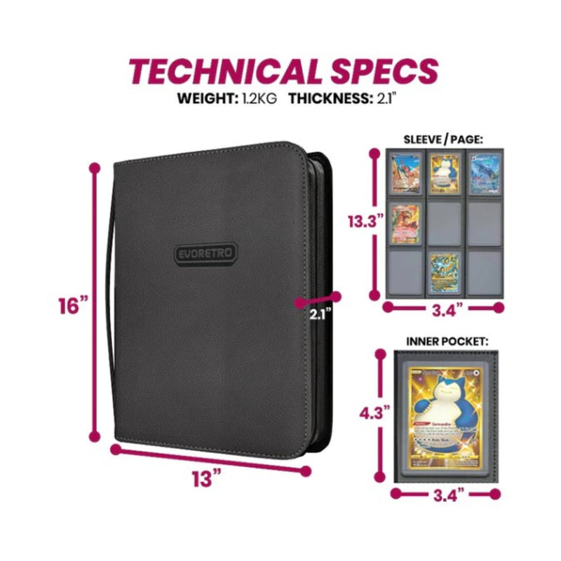 EVORETRO Shield 3x3 Topload Trading Cards Binder Black 216 cards load