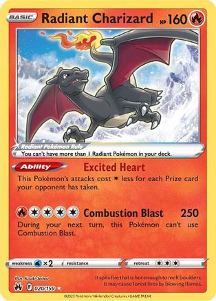 Radiant Charizard 020/159  - Holofoil Crown Zenith - Radiant Rare