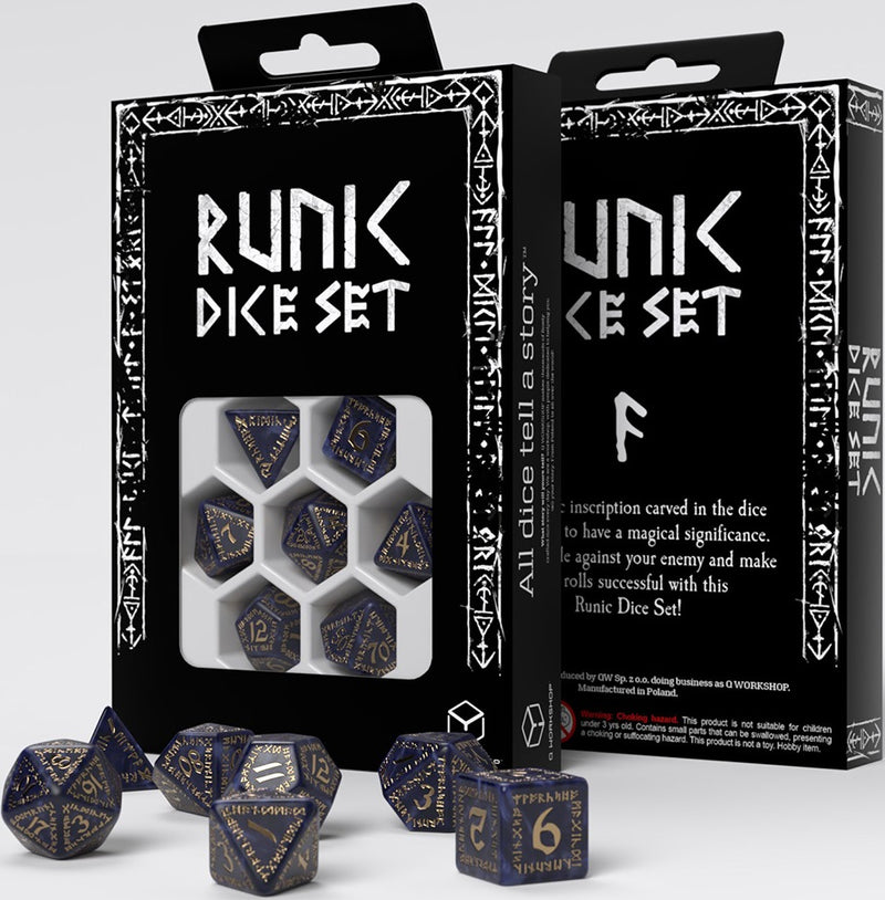 Runic Dice Set - Blue & Gold - 7 Piece