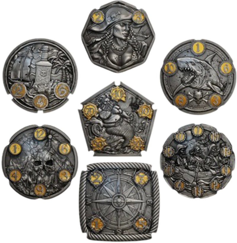 Flipdie Pirate Black Metal Dice Coin Set (Pre-Order)