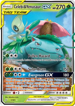 Celebi & Venusaur GX 001/181  - Holofoil SM  Team Up - Ultra Rare