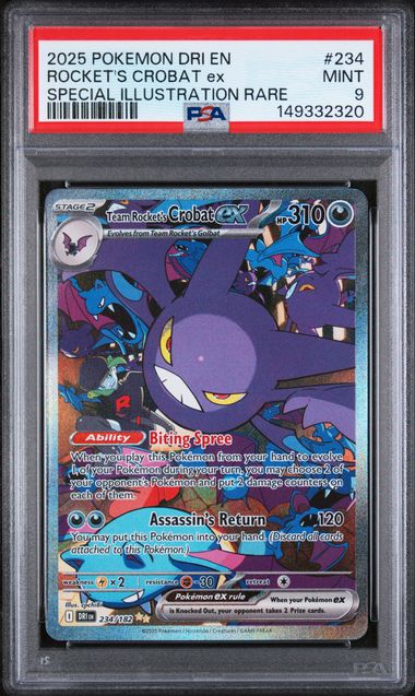 2025 English Pokemon TeamRocket's Crobat EX 234/182 PSA 9
