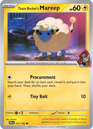 Team Rocket's Mareep 072/182  - Reverse Holofoil SV10 Destined Rivals - Common