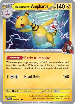 Team Rocket's Ampharos 074/182  SV10 Destined Rivals - Uncommon