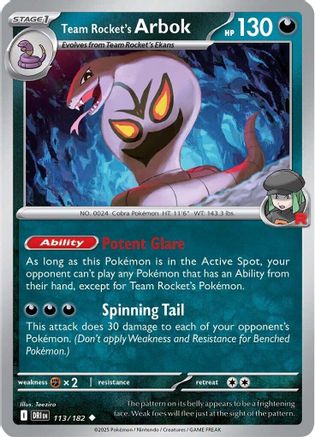 Team Rocket's Arbok 113/182  - Reverse Holofoil SV10 Destined Rivals - Uncommon