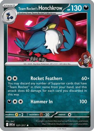 Team Rocket's Honchkrow 127  - Reverse Holofoil ME Ascended Heroes - Rare