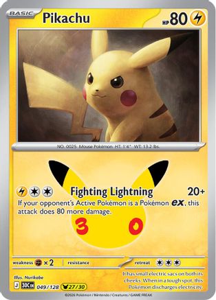 Pikachu 049/128  - Holofoil ME 30th Celebration - Pikachu Rare