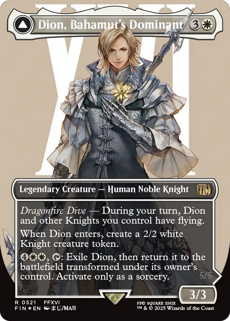 Dion, Bahamut's Dominant // Bahamut, Warden of Light (FIN-521) - FINAL FANTASY: (enchantment) (Surge Foil)(Borderless)