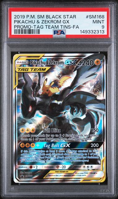 2019 English Pokemon Pikachu&Zekrom GX SM168 PSA 9
