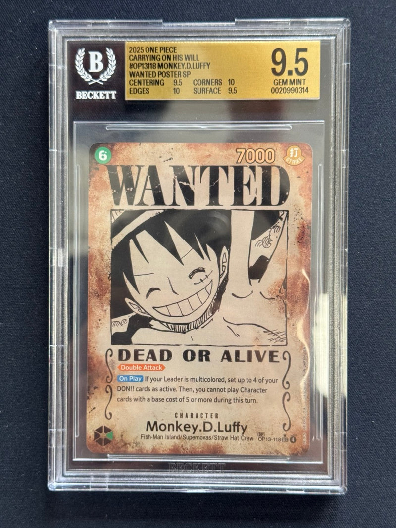 2025 One Piece English Monkey. D. Luffy WANTED OP13 118 BGS 9.5