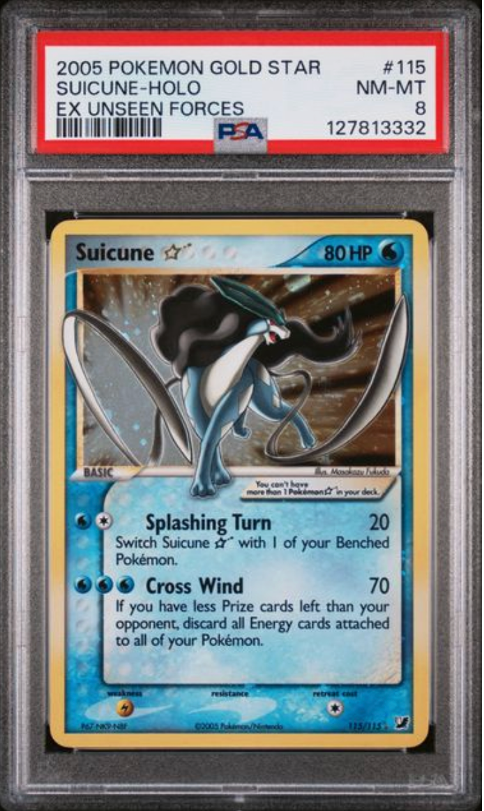 2005 Pokemon Gold Star Suicune Holo 115/115 PSA8