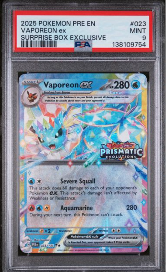 2025 Prismatic surprise box stamped Vaporeon 023/131 PSA9