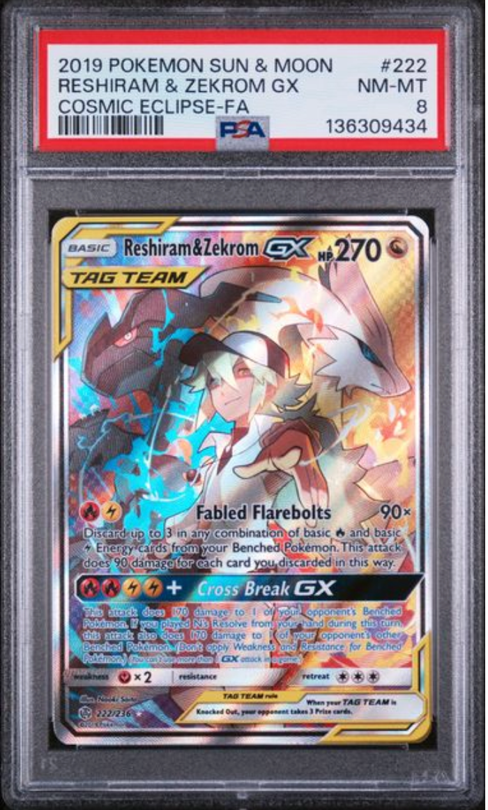 2019 English Reshiram & Zekrom GX 222/236 PSA 10