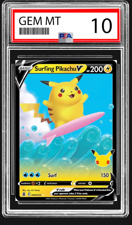 2021 English Pokemon Surfing Pikachu v 008/025 PSA 10