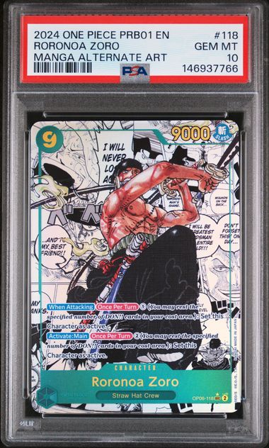 2024 English One Piece Manga Roronoa Zoro  OP06 118 PSA 10