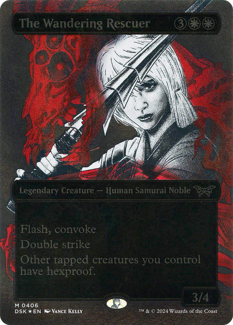 The Wandering Rescuer (Showcase) (Textured Foil) (DSK-406) - Duskmourn: House of Horror: (Showcase) (Borderless) Foil