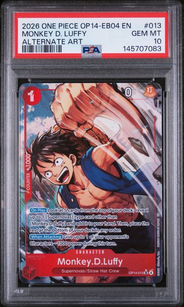 2026 English One Piece Monkey D. Luffy (Alternate Art) OP14-013 PSA 10