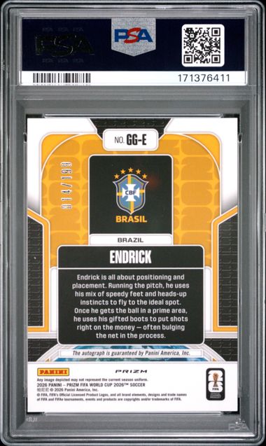 2026 English Panini Endrick 014/199 Signature PSA 9