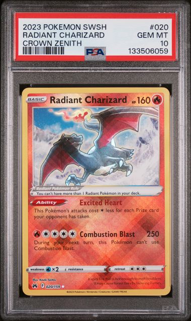 Pokemon 2023 Radiant Charizard Crown Zenith PSA 10 (020/159)