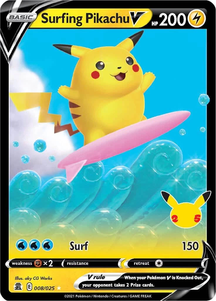 2021 English Pokemon Surfing Pikachu v 008/025 PSA 10