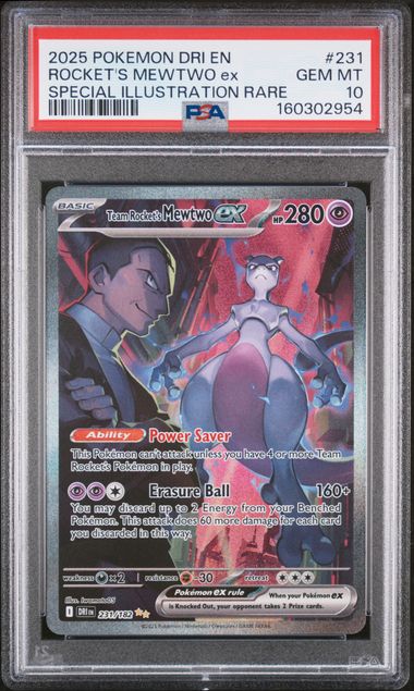 2025 English Pokemon TeamRocket's Mewtwo Ex 231/182 PSA 10