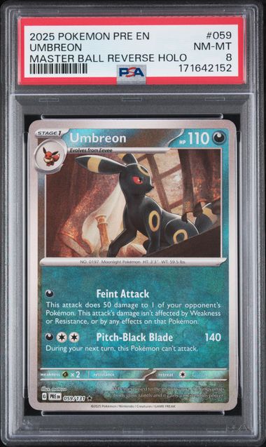 2025 English Pokemon Umbreon (Master Ball) 059/131 PSA 8